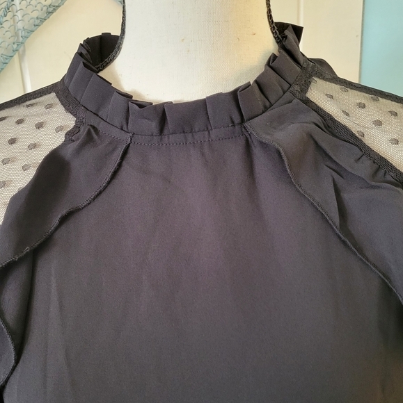 Dobby Mesh Dot Shoulder Ruffle Frill Trim Top Size 14 - Picture 4 of 12